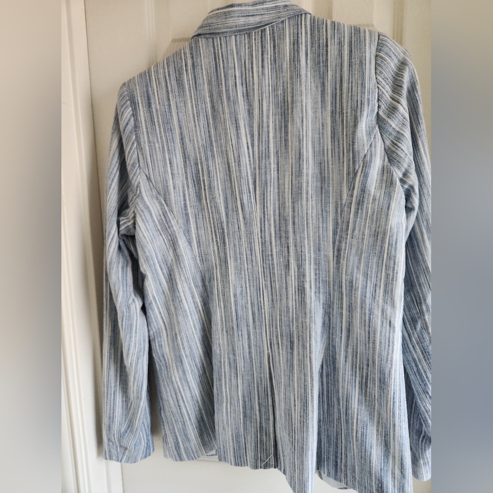Cynthia Rowley Blue Striped Linen Blend Open Front Blazer Jacket Size Medium - Picture 8 of 11